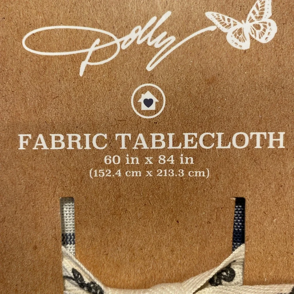 DOLLY PARTON~BLUE & WHITE PLAID‎ FABRIC TABLECLOTH~SIZE 60